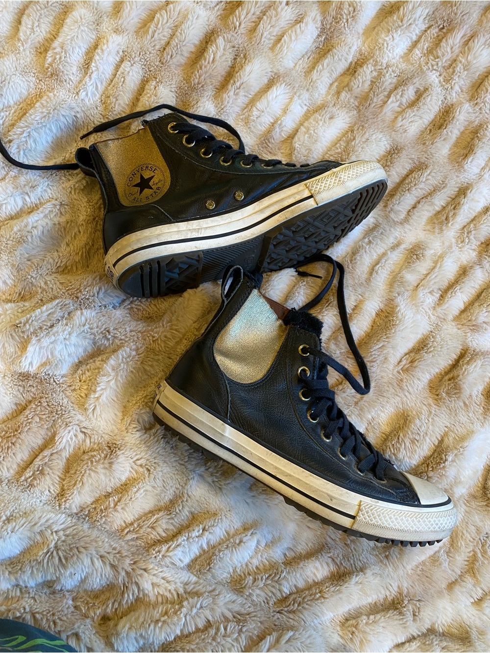 Converse Black High-Top Leather Sneakers with Gold Panel
